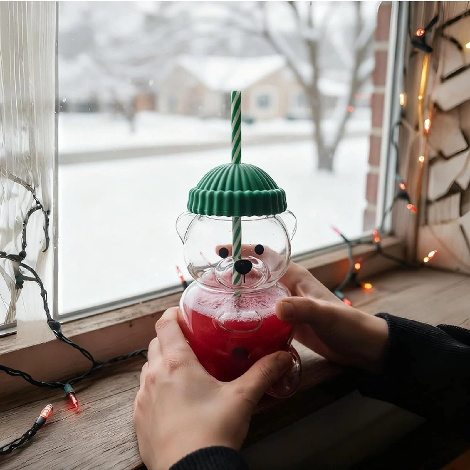 2025 New Bear-Shaped Glass Coffee Tumbler, with Straw, Cute Bear Coffee Tumbler, Iced Coffee Tumbler, Bear Gift