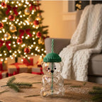 2025 New Bear-Shaped Glass Coffee Tumbler, with Straw, Cute Bear Coffee Tumbler, Iced Coffee Tumbler, Bear Gift