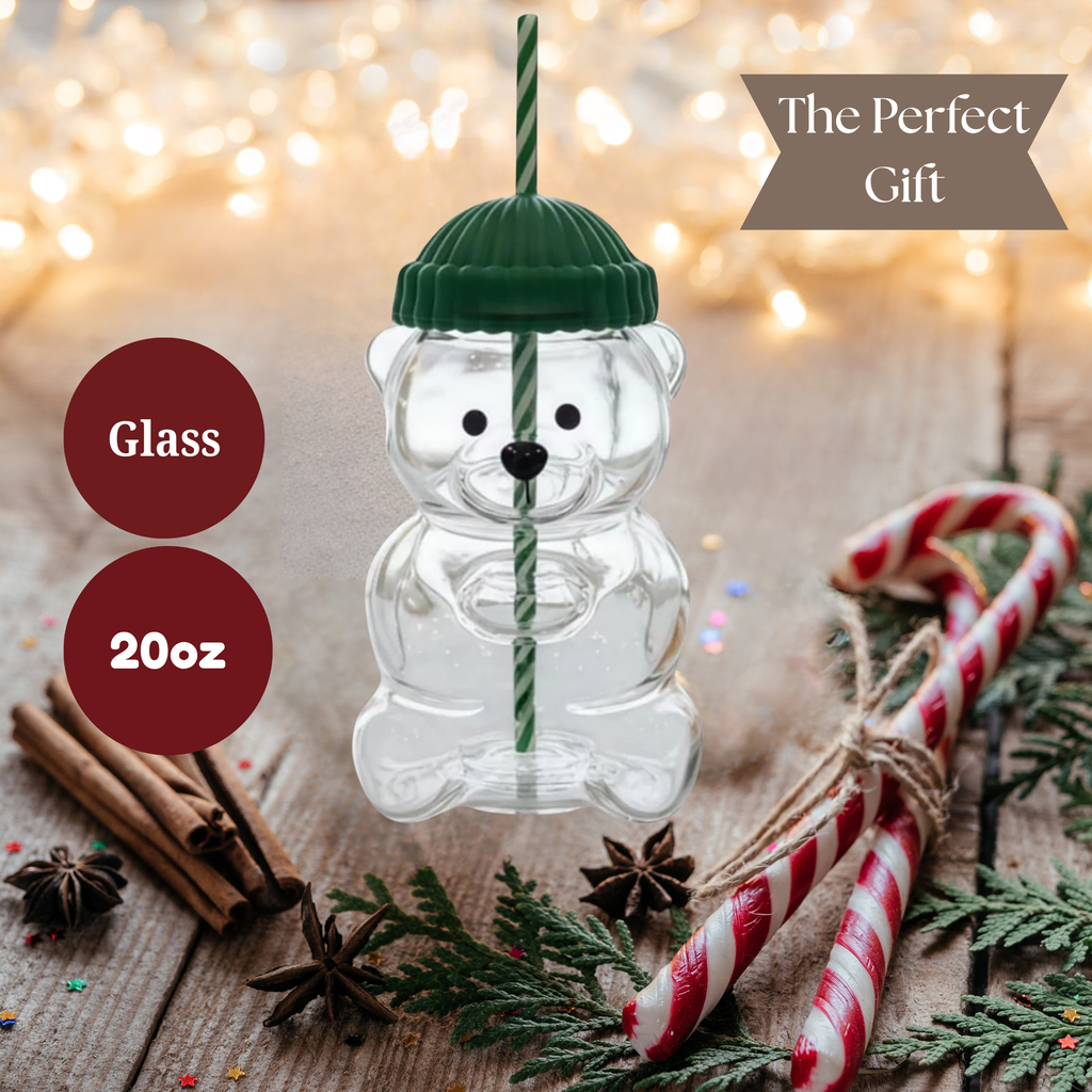 2025 New Bear-Shaped Glass Coffee Tumbler, with Straw, Cute Bear Coffee Tumbler, Iced Coffee Tumbler, Bear Gift