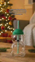2025 New Bear-Shaped Glass Coffee Tumbler, with Straw, Cute Bear Coffee Tumbler, Iced Coffee Tumbler, Bear Gift